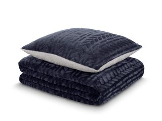 Set din cuvertura si perna Warm Hug (130x190). Culoare: albastru
