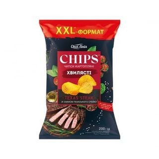 Чипси 200 г Своя Лінія хвилясті картопляні зі смаком Техаський стейк, м/уп