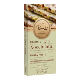 Venchi Tableta de Chocolate Blanco con Avellanas, Almendras y Pistachos 100g