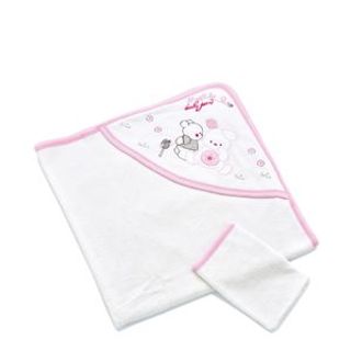BABYJEM NEW BORN BATH TOWEL / WHITE/FUSIA