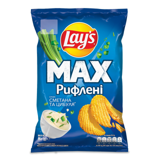 Чипси  Lay's MAX картопляні рифлені зі смаком сметани та цибулі, 95 г