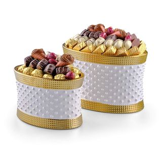 Pot Oval Piques Blanc Et Doré Gm