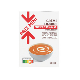 Prix Mini Crème Uht Entière Liquide 30%Mg 20Cl