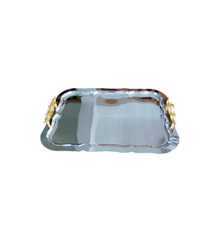 Plateau Inox AMW18/10 - Avec anses doré NOUR 37x25 CM