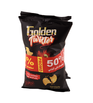 Chips Golden Twister Paprika Pqt 70g*50/2EME Paprika GOLDEN TWISTER 2x70g - 50% sur 2ème
