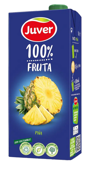Juver - Წვენი 100% Ფრუტა Ანანასის, Უშაქრო, Ულაქტოზო, Უგლუტენო, 1 Ლ.
