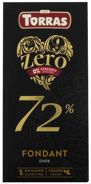 Ტორასი-ზერო Შოკოლადი Შავი 72%კაკაო Უგლუტენო,უშაქრო,ვეგანური.100გ