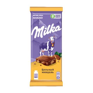 Შოკოლადის Ფილა /მილკა/ Მთლიანი Ნუშით 90გრ