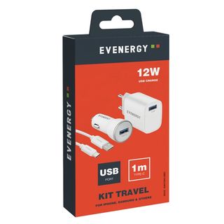 KIT CARREGADOR AUTO+VIAG TIPO C EVERNEGY