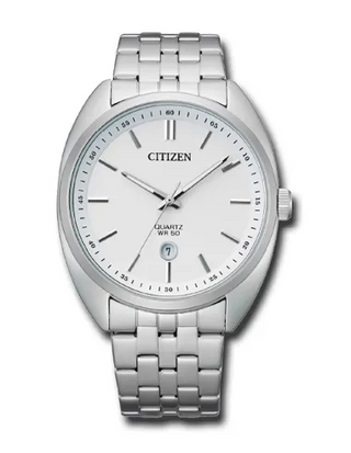 CITIZEN Silver Quartz Watch, Water Resistant 50m
