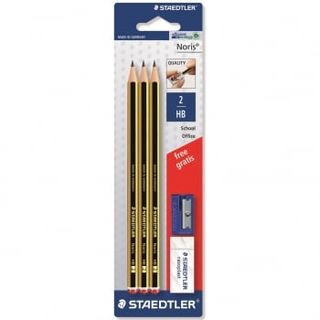 Pack De 3 Lápices Grafito Nº 2, Con Goma Y Afilalápices Staedtler Noris