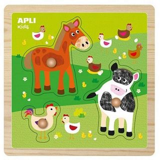 Puzzle à boutons en bois - Animaux de ferme
