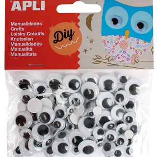 Yeux mobiles ronds noirs adhésifs de différentes tailles 100 u.