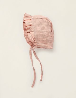 Touca de Bambula em Algodão com Folhos para Recém-Nascida - Tamanho 1/6M