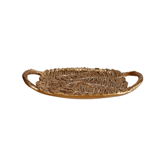 FOUGERE PLATEAU DECORATIVE OVAL DEPOLYRESIN DOREE 28×15.5×3.3CM 1020349