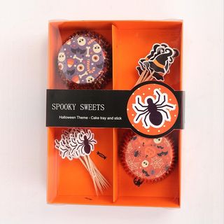 საცხობი ნაკრები/halloween Series 24 Cake Cups & 24 Toppers Baking Set (orange & Purple)