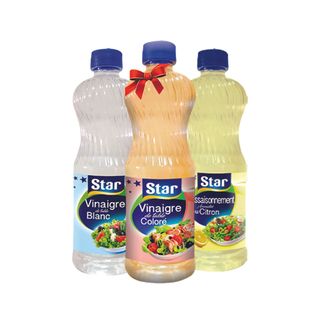 Lot Star vinaigre blanc 50cl + vinaigre citron 50cl + vinaigre coloré 20cl