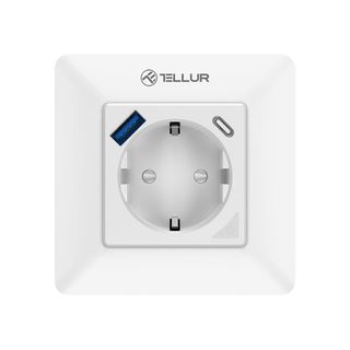 Priza de perete WiFi Tellur Smart, 3600W, 16A, PD20W, USB 18W, monit. consum, alb