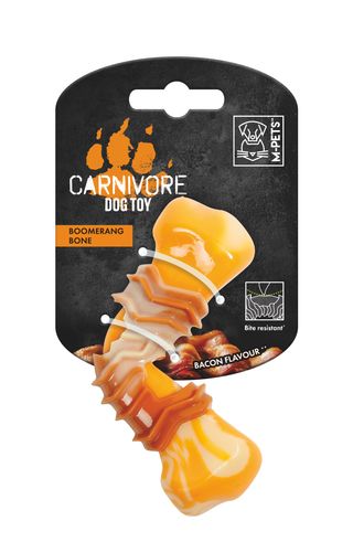 ძაღლის სათამაშო ბუმერანგი ძვალი, ბეკონის გემოთი, CARNIVORE 12.5 x 6.1 x 3.7 სმ