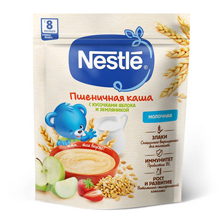 ნესტლე - ფაფა რძიანი ხორბალი ვაშლის ნაჭრები მარწყვით 3519 NESTLE IC Mlk BL WheatStrwApp9x200g