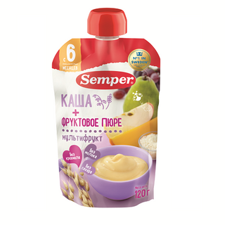 სემპერი - ხილფაფა პაუჩი მრავალკომპონენტ ხილის /6თვ+/ 120გრ 0395/1253 Pouch Porridge Mixed Fruits 120