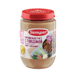 სემპერი - პიურე ძროხის ხორცი. კარტოფ /10თვ+/ 190გრ 6445 Beef stew
