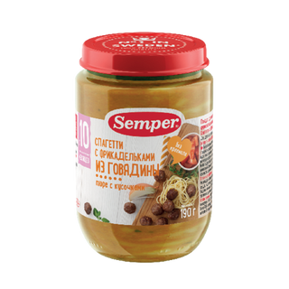 სემპერი - სპაგეტი ძროხის ხორცის გუფთით /10თვ+/ 190გრ 7914 Spaghetti with meatballs