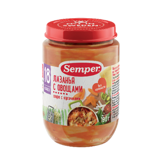 სემპერი - პიურე ლაზანია ბოსტნეულით /12თვ+/ 190გრ 8583 Vegetable lasagne