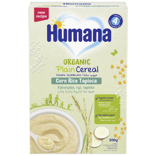 ჰუმანა - ფაფა ურძეო სიმინდი. ბრინჯი. ტაპიოკა /4თვ+/ 200გრ 2095 Humana Organic Corn Rice Tapioca