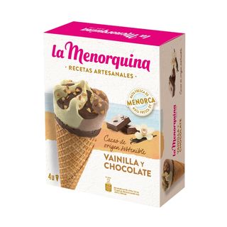 LA MENORQUINA Helado Cono Vainilla/Chocolate, Pk-4