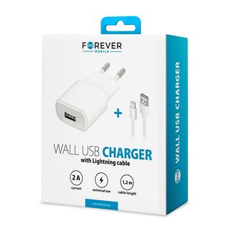 Forever Ładowarka Sieciowa Tc-01 1x Usb 2a Biała + Kabel Lightning