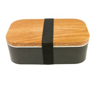 საკვების კონტეინერი/Wood Grain Design Bento Box (Black，900mL)