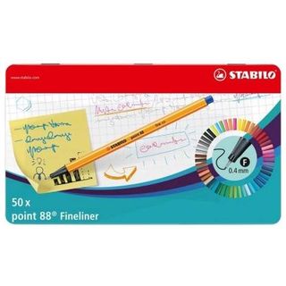 Набор капиллярных ручек линеров STABILO point 88 0.4 мм, 47 цветов, 50 штук, металлический футляр
