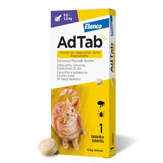 Adtab Tabletki Dla Kota Chroniące Przed Pchłami I Kleszczami, Dla Kotów O Wadze 0,5 - 2,0 Kg