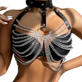 Arnés Sensual Negro con Cadenas, Correas Ajustables