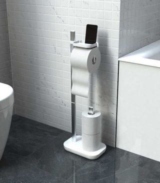 Porte papier toilette avec support téléphone blanc