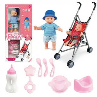 Poupée bébé avec poussette 8 pcs-7145-1