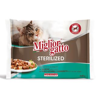 Migliorgatto Sterilized Bocconcini In Gelatina Con Salmone ,pesce Azzurro E Gamberetti 4 Buste 85 G - 000143091