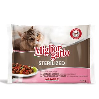 Migliorgatto Sterilized Bocconcini In Salsa Con Agnello E Verdure, Pollo, Tacchino E Verdure 4 Buste 85 G - 000143092