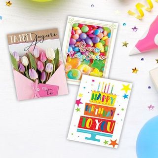 3 Mini Biglietti Medi 7x10cm Con Bustina Colorata - 000098271