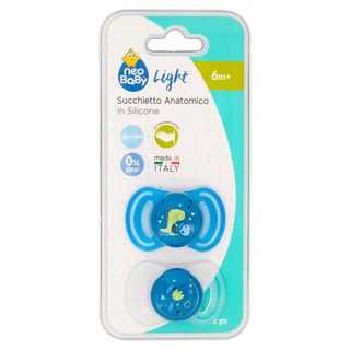 Neo Baby Light Succhietto Anatomico In Silicone 6m+ Dino Blu 2 Pezzi - 000600143