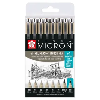 Набор Линеров Pigma Micron (6шт. Micron, 1шт. Brush, 1шт. Pn), Черный (1107598)