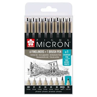 Набор Линеров Pigma Micron (6шт. Micron, 1шт. Brush, 1шт. Pn), Черный (1107598)