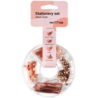 Набор Мелкоофисных Принадлежностей Meshu "rose Gold", 89 Предметов, Розовое Золото, Пластиковый Пенал, Европодвес (1439266)