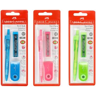 Карандаш Механический Faber-castell "tri Click" 0,7мм, 2b, С Ласт+грифели 20шт., 0,7мм+ластик "sleeve Mini", Прям, 54*25*13мм. (1364997)