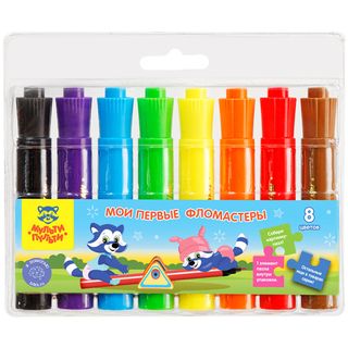 Фломастеры Мульти-пульти "мои Первые Фломастеры", 08цв., Утолщенные, Короткие, Блистер (1384466)