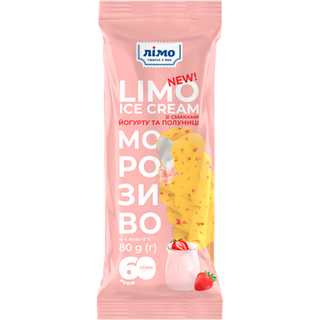 Морозиво Лімо з полуницєю та йогурту в жовтій глазурі з повітряним рисом 80 г