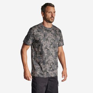 Camiseta Manga Corta Hombre Caza Solognac 100 Camuflaje Negro Island Resistente L Gris