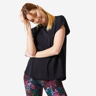Camiseta Holgada Cardio Training Mujer Negro Corte Láser L Negro