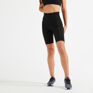 Mallas Ciclistas Cortas Fitness Talle Alto Mujer Domyos Negro M Negro